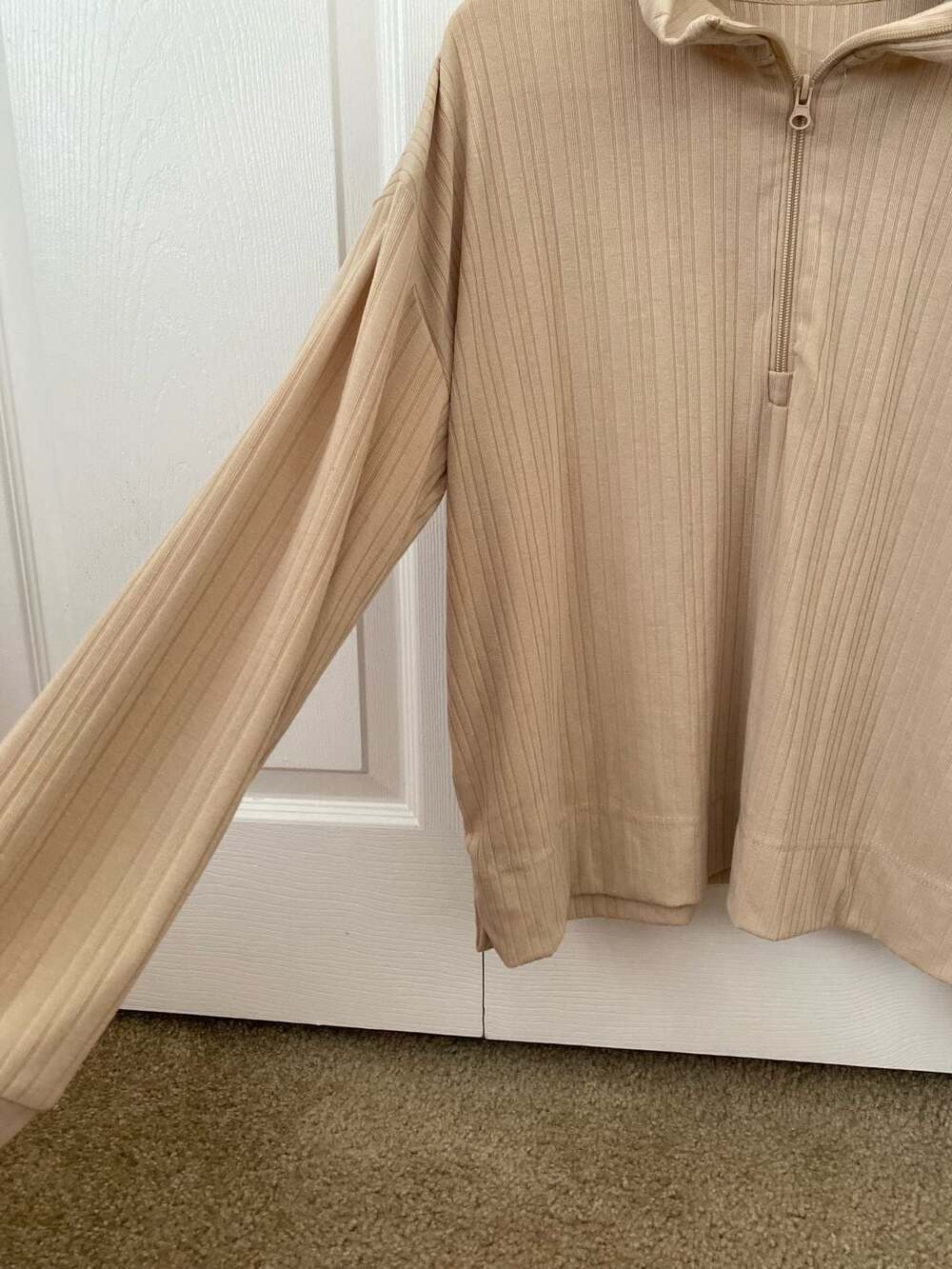 Pro Player Tan Ribbed Quarter-Zip Long Sleeve Pullover - Picture 3 of 15